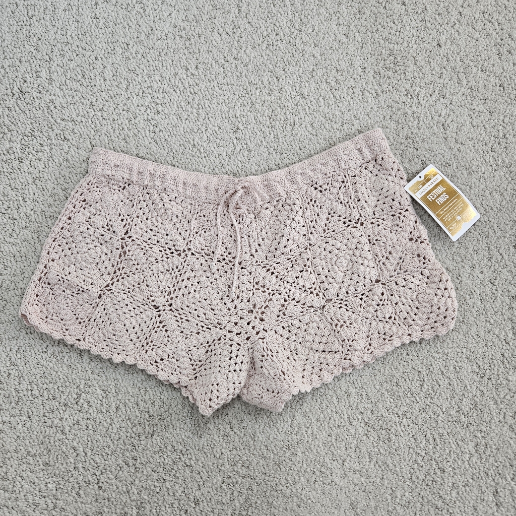 Lucky Brand Crochet Shorts Festival Granny Squares Boho Blush Pink Coachella Xl